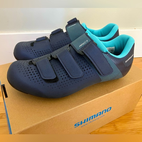 Shimano Dark Blue and Teal Cycling Shoes - Picture 1 of 3